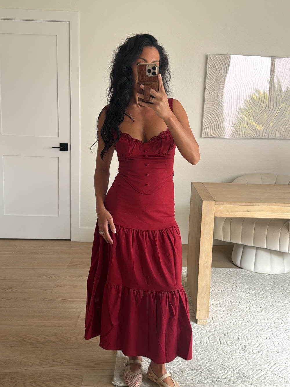 Cider Women's Red skirt set with Lace Bodice